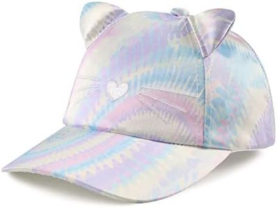 Girls Baseball Cap Kids Cute Sun Hat Adjustable Trucker Hats Toddler Rainbow Floral Ponytail Caps Spring Summer (Rainbow Cat, 4-8 Years)