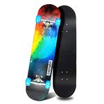 WINAKUI Kids Skateboard, 31 x 8 Inch Maple Double Kick Concave Skateboards with Flashing Wheels, Beginners Skateboards for Girls Boys Teen Adult