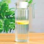 JINELZA Italian Premium 1100ml Lining Glass Water Jug with Plastic Lid & Handle Transparent Beverage Carafe for Home, Office, Pitcher for Serve Water Milk Juice Beverage Jug 1 Pcs