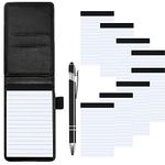 JEOPKO 10 Pcs Small Pocket Notebook Mini Notepad Set, Included Metal Pen, A7 Leather Notebook Pen Holder with 50 Lined Sheets and 8 Pcs Notepad Memo Book(Black)