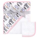 Hudson Baby Print Woven Hooded Towel & Washcloth, Pink Safari, One Size