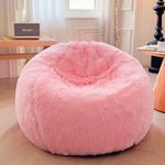 XeGe Faux Fur Bean Bag Cover for Living Room(No Filler), Fluffy Stuffed Animal Storage Bean Bag Chair Cover Home Decor, Furry Fuzzy Big Gaming Bean Bag Cover Adults Kids Girls, Anti-Slip, Pink