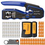 MAYLINE Crimper RJ45 Cat7 Network Cutter Crimping Tool Kits, CAT5 CAT6 Professional Net Maintenance LAN Cable Tester Stripper, Network Wire Crimp Repair Stripping Pliers Tool Set(Orange)