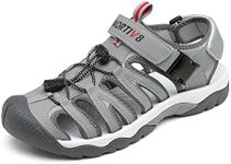 NORTIV 8 Men's Sandals, Closed Toe Athletic Sport Sandals, Mens Summer Shoes, Lightweight Trail Walking Sandals for Men Grey/RED Size 6.5 US SNAS222M