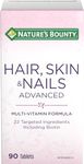 Nature's Bounty Hair, Skin & Nails Advanced With Biotin Supplement, Multivitamin Formula, 90 Tablets