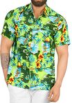 LA Leela Men's Hawaiian Shirt Summer Beach Shirts (Shamrock Forest, Ocean Chart,S)