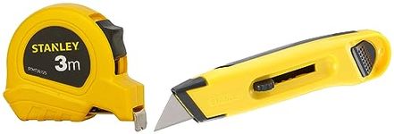 STANLEY 0-10-088 Retractable Knife with Anti-shock Resistant ABS body & STANLEY STHT36125-812 3 Meter Plastic Short Measuring Tape (Yellow)