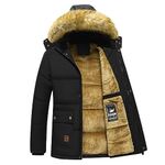 ANUFER Men's Thermal Winter Parka Jacket Thick Fluff Lining Cotton Padded Coat with Detachable Fur Hood SD5A0831 Black L