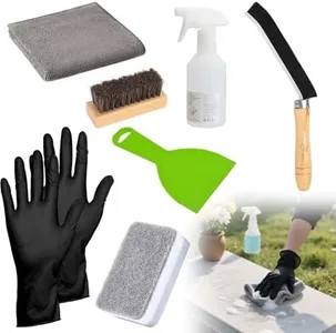 pldnhzua Granite Headstone Cleaner Kit - Heavy Duty 6-Piece Stone Scrub Set for Cemetery Maintenance, Includes Stiff Bristle Brushes, Scraper, Sponge & Towels Cleaning pot (Granite/Marble/Sandstone)
