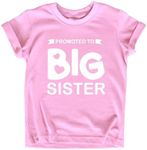 Promoted to Big Sister Shirt for Little Girls Toddler Baby Announcement Outfits, White on Pink, 2 Years