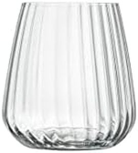 Luigi Bormioli New Optica Small Stemless Wine Glasses Set of 4 – 450 ml Lead-Free Crystal Tumblers, Retro 1920s Ribbed Design, Dishwasher Safe Italian Glassware with 25-Year Guarantee