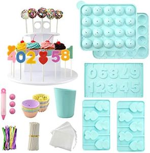 ULEE Cake Pop Maker Kit , Silicone Chocolate Lollipop Molds, Complete Cake Pop Homemade Supplies Including 3-Tier Cake Stand, Measuring Pot, Decorating Pen, Lollipop Sticks, Bags & Twist ties (Aqua)