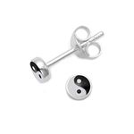 Sterling Silver Yin Yang Earrings - Round Yin Yang Stud Earrings - SIZE: TINY 4mm. Gift boxed. 5554YY