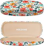 molshine Hard Shell PU Leather Glasses Case,Travel Portable Eyeglass Case for Men Women Girl Travel Study Work, Flower