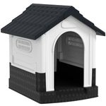 PawHut Dog Kennel for Outside, Plastic Dog House, Water-Resistant Pet Shelter with Windows, for Garden Patio, Miniature Dogs, 64.5 x 57 x 66cm - Grey