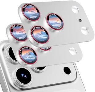 HelloDeere 9H High-alumina Tempered Glass Camera Lens Protector for iPhone 17 Pro Lens , Military-Grade Shatterproof with Strong Adsorption, Full Coverage Case-Friendly Cover (Silver, iPhone 17 Pro - 2 Pack)