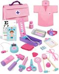 Lehoo Castle Doctors Set for Kids, 3 Year Old Girl Toys, Wooden Kids Doctors Kit with Nurses Costume, Kids Doctors Set, Kids Toys Age 3, Toys for Girls 3+ Years（Pink）