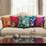 SEJ by Nisha Gupta Cushion Covers 16 Inch x 16 Inch Set of 5 Pcs | Printed Polyester Cushions for Sofa | Decorative Cushion Pillow | Square Pillow Covers for Sofa Living Room | Multicolor