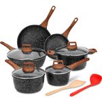 ESLITE LIFE Nonstick Granite Cookware Sets, 12 Pcs Pots and Pans Set Stone Kitchen Cooking Set Induction Compatible, PFOA Free, Black