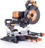 Evolution Power Tools Scie à Onglet Coulissante avec Caractéristiques PLUS - 45-45˚ Double Biseau, 50-50˚ Onglet - Coupe Multi-Matériaux - Le Bois, Plastique, Métal Lame Incluse 255mm - R255SMS-DB+
