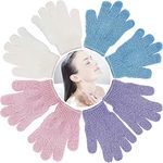 8 Pack Exfoliating Gloves, Shower Gloves with Hook Loop, Bath Exfoliator Mitts to Scrubs Away Ingrown Hair and Dead Skin, Exfoliating Gloves for Shower Spa Body Scrubs(Blue, Pink, Purple, White)