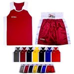 BYKO Boxing Shorts and Vest Set - Pro Training Sparring Fight Boxing Set for Kids Adults Men Women - Light Weight Breathable Satin Fabric Boxing Uniform