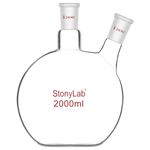 stonylab Flat Bottom Flask FBF, Heavy Wall 2-Neck Lab Flask Borosilicate Glass Flat Bottom Boiling Flask with 24/40 Standard Joint, 2000 ml (2 L)
