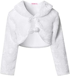 Girls White Shrug Sweaters Faux Fur Cardigan Bolero Kids Shawl Wrap, Size 12 13