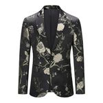 YOUTHUP Mens Embroidery Blazer Slim Fit Flowery Suit Jacket Stylish Floral Tuxedo Jackets, Gold-607, L