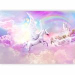 murando - Photo Wallpaper Nursery 300x210 cm / 118"x83" - Non-Woven Premium Art Print Fleece Wall Mural Decoration Poster Picture Design Modern - Unicorn Rainbow Castle Clouds Pegasus a-A-10322-a-a