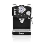 Swan SK22110BN Retro Espresso Coffee Machine with Milk Frother, Steam Pressure Control, 1.2L Detachable Water Tank, 1100W, Retro Black