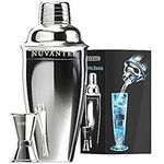 Nuvantee Cocktail Shaker - Premium Bar Set w/Free Jigger & Recipes(e-Book) 24oz w/Built-in Strainer