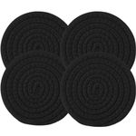 4PCS Cotton Round Woven Coasters Drink - Black Handmade Braided Cup Coasters Absorbent Woven Coasters Woven Hot Pads Mats for Drink Home Kitchen Heat-Resistant Reusable Non-Slip