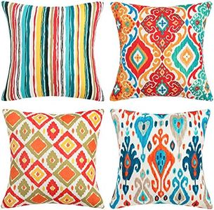 HomeStilez Pack de 4 Funda de Cojín Lino Funda de Almohada Decoración Boho Colorido Funda de Cojín para Sofá Cama Coche Jardin, 45x45CM