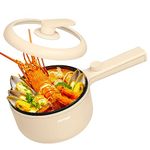 HYTRIC Hot Pot Electric, 1.5L Portable Non-stick Frying Pan, Electric Cooker for Steak, Egg, Pasta, Ramen Cooker with Dual Power Control, Mini Electric Pot for Office, Dorm Room Essential, Yellow