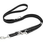 Adjustable Dog Leash 6.5 Feet - Reflective Double Leash - Slip-Resistant Rope Lead for Small, Medium, and Large Dogs - 3-Position Adjustable Leash - Long Leash for Comfortable Walks (Black)