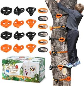 TOPNEW 12 Ninja Tree Climbing Holds for Kids Climber, Orange & Black Tree Climbing Kit with 6 Ratchet Straps for Outdoor Ninja Warrior Obstacle Course Training