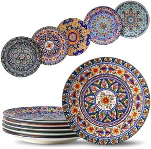 glowworm Dinner Plates, 10.5 Inch Ceramic Plates Set of 6 for Steak, Snacks, Pizza, Cake, Colorful Serving Dishes for Kitchen Decor Gift, Microwave Dishwasher Safe, Bohemian