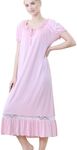 Flwydran Women White Nightdress,Short Sleeve Vintage Nightgown Victorian Sleepwear Lounge Dress (XL, Pink)