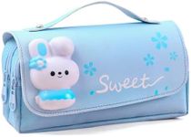 Pencil Case for Girls, Kids Large Capacity Cute Pencil Box with Compartments School Organizer Pen Pouch (Sakura Blue)
