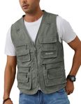 Gihuo Men's Fishing Vest Casual Utility Travel Safari Cargo Outdoor Work Photo Fly Vest Jacket with Multi Pockets, Army Green, Medium