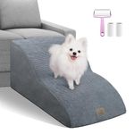 Mestuel Extended 2 Tiers Dog Stairs Steps for Couch Sofa, Pet Stairs Ramp for Small Old Joint Injury Dogs Cats, Dog Stairs with Non-Slip Bottom& Machine Washable Cover, Lint Rollers, Gray