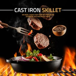 KICHLY 12" Cast Iron Skillet Frying Pan – Pre-Seasoned, Dual Handles, Induction Compatible
