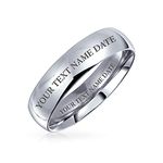 Personalized Simple Dome Couples Ring Wedding Band for Women for Men Silver Tone Stainless Steel 5MM Custom Engraved