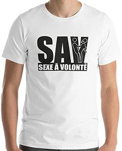 T-Shirt Humour Sexe à Volonté Homme Femme Unisexe Message drôle Sexy. Idée Cadeau Original pour Ami Couple Collègue Frère Sœur Pote Amoureux pour Anniversaire Noël St Valentin. Tee-Shirt Blanc (S)