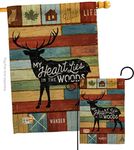 Breeze Decor Lodge My Heart Lies in The Woods Garden House Flags Set Outdoor Rustic Lake Cabin Moose Wildlife Adventure Forest Small Decorative Gift Yard Banner Made USA 28 X 40