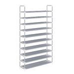 SONGMICS 10 Tier Shoe Storage Organiser for up to 50 Pairs of Shoes Living Room Dressing Room Hallway Non-Woven Fabric 100 x 29 x 175 cm Grey LSR10G