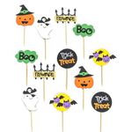 Confetti! 12 Pack Halloween Cupcake Toppers Trick or Treat Pumpkin Hat Ghost Beware Bats Boo Cupcake Picks Baby Shower Birthday Halloween Themed Party Cake Decorations Supplies