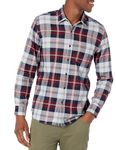 Amazon Essentials Men's Slim-Fit Long-Sleeve Plaid Flannel Shirt (Limited Edition Colors), Burgundy Grey Plaid, X-Large