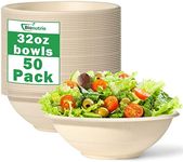 32oz Large Paper Bowls Disposable, 50 Pack Heavy Duty Bowls For Hot Soup, Biodegradable Compostable Bowls, Microwavable Deep Paper Bowls For Milk, Cereals, Snacks, Salads, Eco Friendly Bagasse Bowls